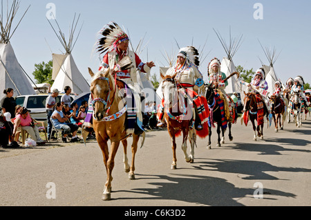 Parade held on the Crow Reservation during the annual Crow Fair held in Montana. Stock Photo