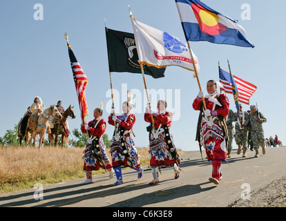 Parade held on the Crow Reservation during the annual Crow Fair held in Montana. Stock Photo