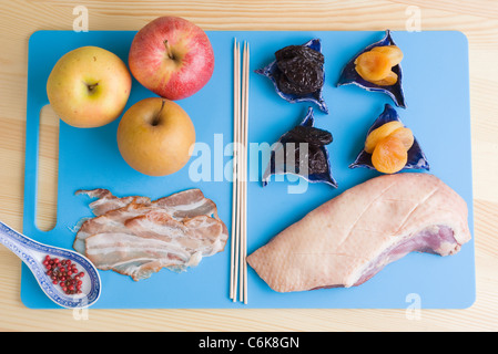Duck and fruit skewers Stock Photo