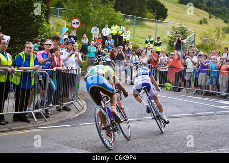 Cyclists racing at the foot of Box Hill, London Surrey cycle classic 2011 the Olympic test event for the Olympic  Games Stock Photo