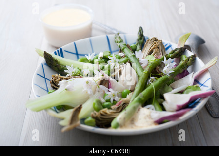 Spring vegetables with aioli Stock Photo