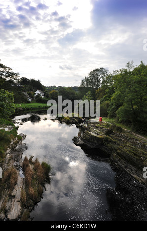 The River (or Afon) Teifi from Cenarth Bridge forming the border between Carmarthenshire and Ceredigion in West Wales UK Stock Photo