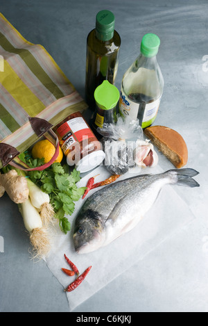 Sea bream with ginger Stock Photo