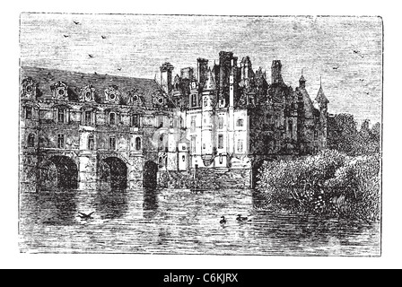 Chenonceau Castle, in Chenonceaux, France, during the 1890s, vintage engraving. Old engraved illustration of Chenonceau Castle. Stock Photo