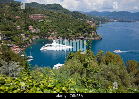 Luxury vessels at the harbour of Portofino, Liguria di Levante, Italy, Mediterranean sea, Europe Stock Photo