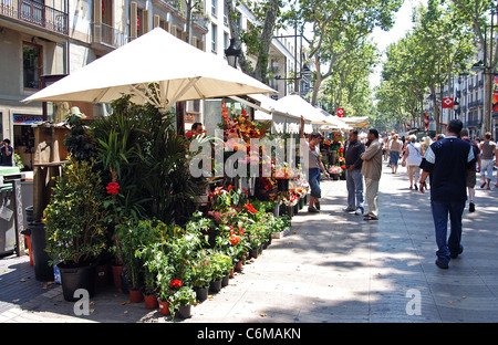 Flower stall along Las Ramblas, Barcelona, Catalonia, Spain, Western Europe. Stock Photo