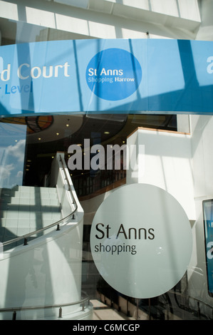 St Anns shopping centre entrance window with logo, September 2011 Stock Photo