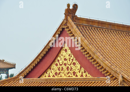 view over colorful chinese roofs in beijings forbidden city Stock Photo