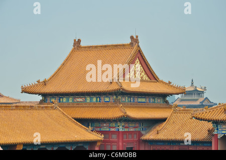 view over colorful chinese roofs in beijings forbidden city Stock Photo