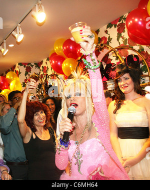 World re-nowned fashion designer Betsey Johnson and friends celebrate her 68th Birthday at 'Betsey Johnson Soho Boutique' in Stock Photo