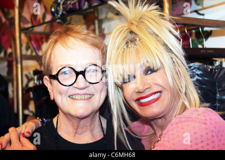 World re-nowned fashion designer Betsey Johnson (R) and Mary Lou Luther celebrate her 68th Birthday at 'Betsey Johnson Soho Stock Photo