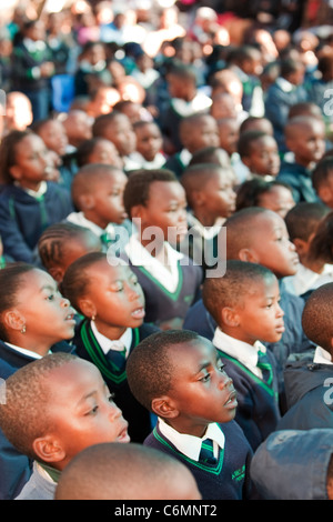 Primary school children assembled together at a rural school Stock Photo