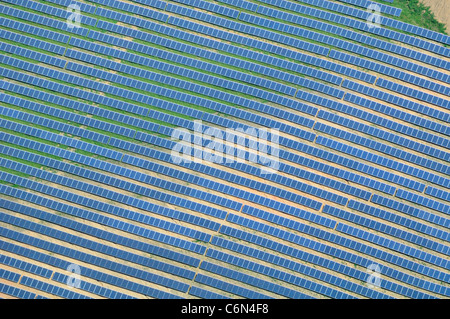 Aerial view of solar photovoltaic park, Saint Nikolaus Leidigen, Saarland Germany Stock Photo