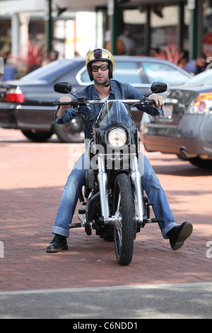 Adam Levine out and about on his motorcycle at Malibu Country Mart in