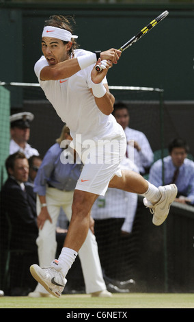 Rafael Nadal of Spain against Tomas Berdych of the Czech Republic during the men's singles final at the 2010 Wimbledon Tennis