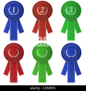 Set of six differently colored award ribbons Stock Photo