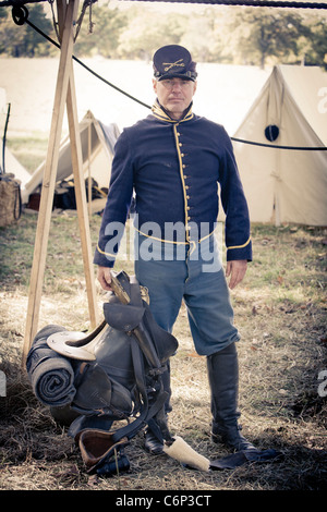 A civil war reenactor in full costume with gear Stock Photo