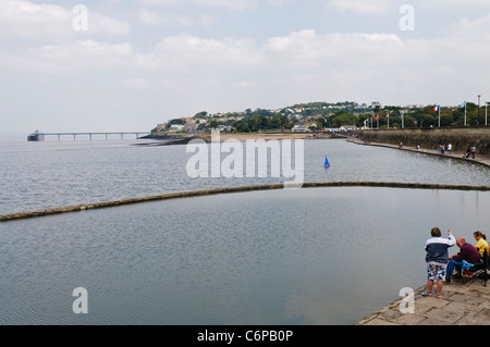 The Marine Lake, Clevedon, with Clevedon pier in the background Stock Photo