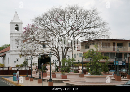 Las Tablas, Los Santos, Panama.  Main plaza and Santa Librada Church. Stock Photo