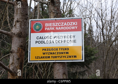 Bieszczady National Park sign Stock Photo