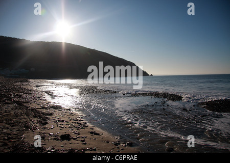 A Winter morning on the beach at Borth, Near Aberystwyth, Wales UK Stock Photo