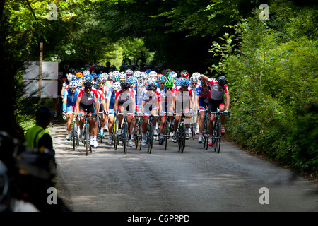 Pelaton London Surrey Classic cycle race on the Zig Zag Box Hill Dorking Surrey Hills Stock Photo