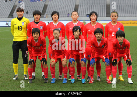 South Korea Women's team group line-up at Women's Football Championship 2010 Final Competition between Japan 2-1 South Korea. Stock Photo