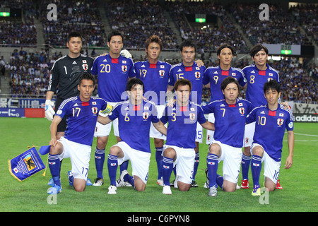 Japan team group at FIFA World Cup Brazil 2014 Asian Qualifier Third Round Group C match between Japan 1-0 North Korea. Stock Photo