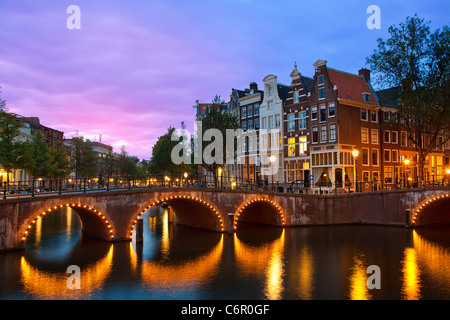Europe, Netherlands, Keizersgracht Canal in Amsterdam at Dusk Stock Photo