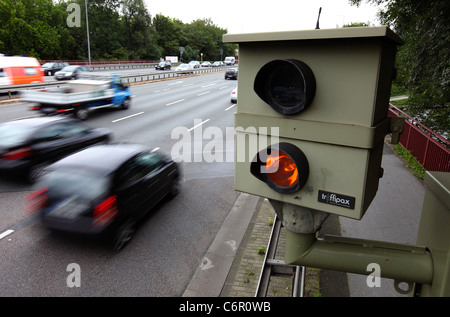 Inner city traffic control camera, speed control by camera. Oberhausen, Germany, Europe. Stock Photo