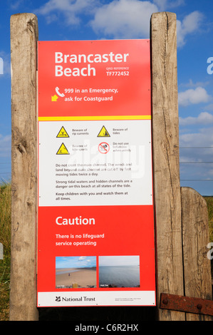 Brancaster Beach Safety Information Board, Norfolk, England, UK Stock Photo