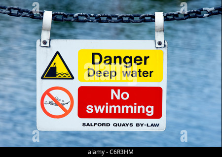 Sign saying 'Danger Deep Water No Swimming' Stock Photo