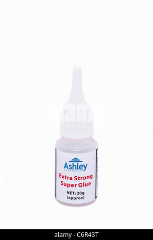 A tube of Ashley extra strong super glue on a white background Stock Photo