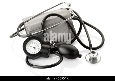 Sphygmomanometer and stethoscope, blood pressure control Stock Photo