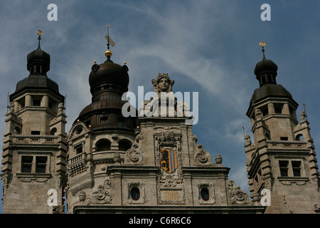 The towers of the New Town Hall in the center of Leipzig, Germany. Stock Photo