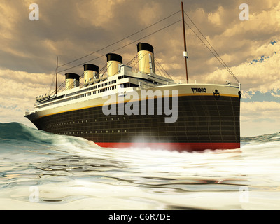 The grand and elegant Titanic glides through the ocean with ease. Stock Photo