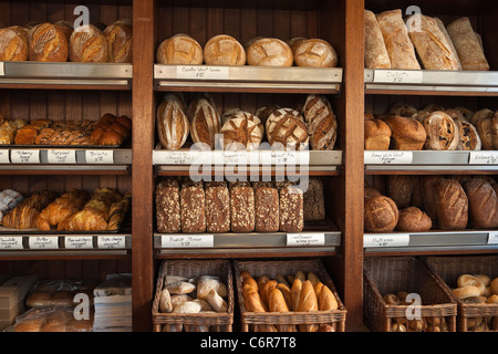 shelves of bread, D'Angelo Pastry and Bread, Santa Barbara, California, United States of America Stock Photo