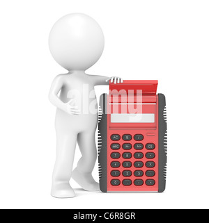 3D little human character with a Red Calculator. People Series. Stock Photo