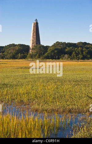 Bald Head Lighthouse, or 'Old Baldy,' on Bald Head Island, is the oldest lighthouse in North Carolina, completed in 1817. Stock Photo
