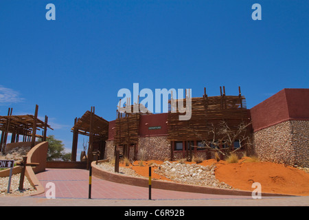 Kgalagadi Transfrontier park office and entrance with Gemsbok Stock Photo