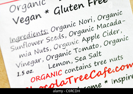 Ingredients list on organic food package Stock Photo