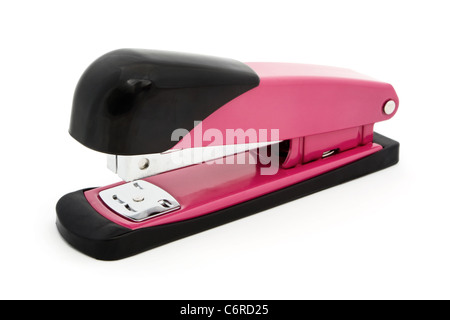 Pink and Black stapler isolated on white Stock Photo