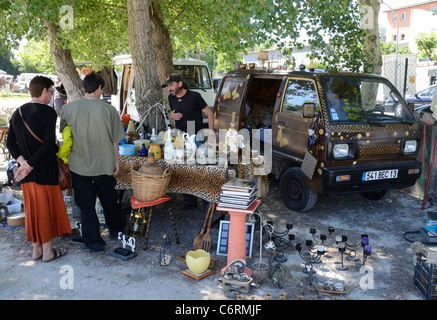 French Brocante, Vide Grenier, Car Boot Sale or Antique Market, Provence, France Stock Photo