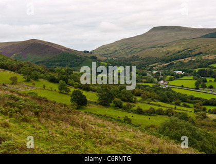 View up the valley towards Fan Gyhirych from Glyntawe in Powys Wales Stock Photo