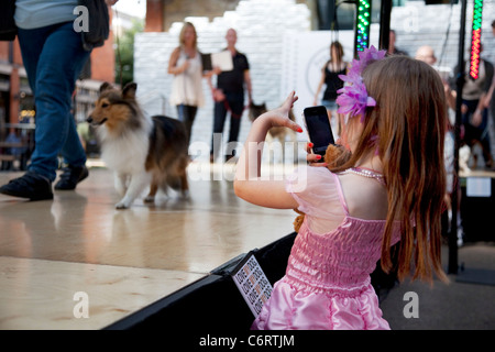 Paw Pageant dog show at Spitalfields Market, London. Local people enter their dogs into the Shoreditch Unbound Festival Dog Show Stock Photo