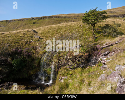 Waterfall on the Beacons Way below the Fan Hir ridge in the Black Mountain area of Brecon Beacons Stock Photo
