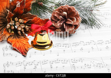 Christmas Ornaments and Sheet Music Stock Photo