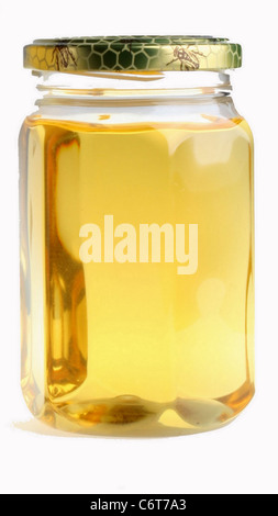 single jar of honey on a white background Stock Photo