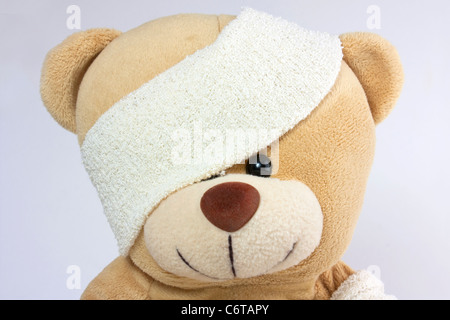 close up shot of cute bandagd bears head Stock Photo