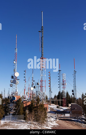 Communication towers and antennas, Sandia Peak, Albuquerque. Stock Photo